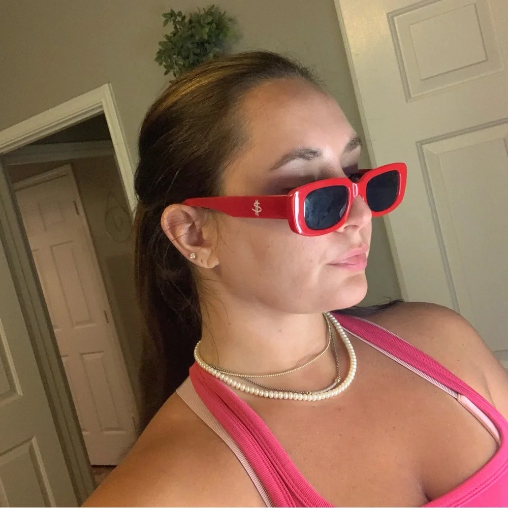 Red Sunglasses with White Script Detail — Knotwtr